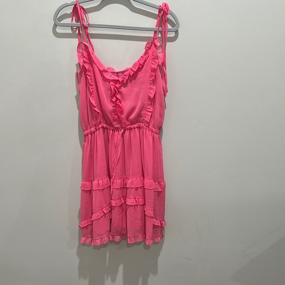 Vibrant Pink Dress with Ruffled Straps and Empire Waist